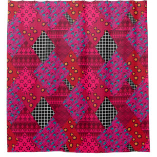 Red  Crimson  Colourful patchwork   Shower Curtain