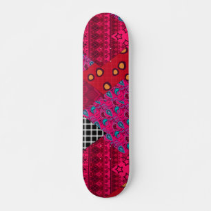 Red  Crimson  Colourful patchwork   Skateboard