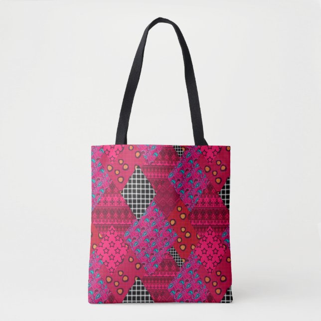 Red  Crimson  Colourful patchwork   Tote Bag (Front)