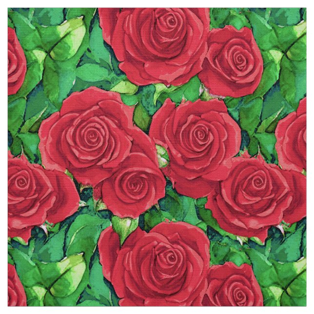 Red / Crimson Watercolor Rose Pattern Fabric (Swatch)