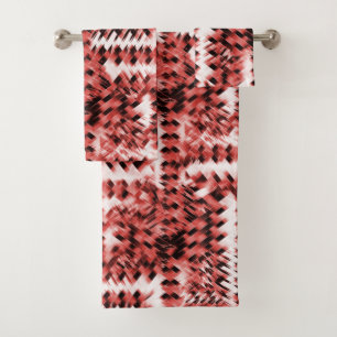Red crisscross stripes with gradient or polished bath towel set