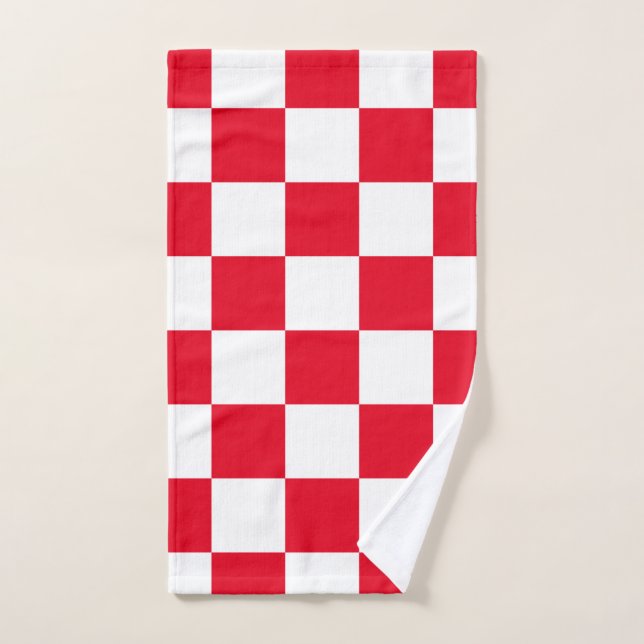 Red Croatian Chequerboard Geometric Pattern Hand Towel (Hand Towel)