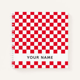 Red Croatian Geometric Checkers With Name Notebook