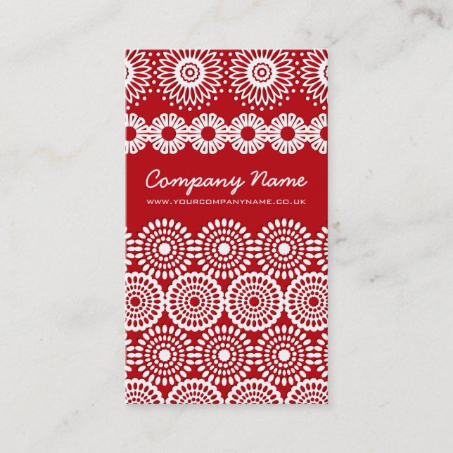 Red Crochet Lace Flowers Business Card (Front)
