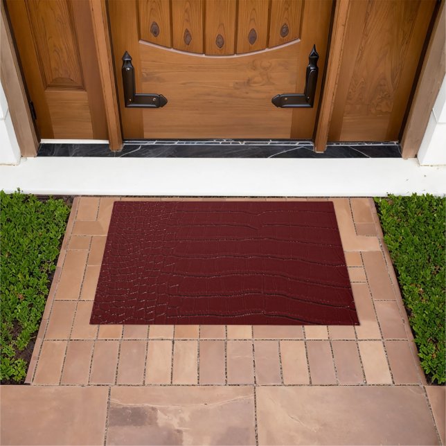 Red Crocodile Skin Print Varnished Doormat (Outdoor)