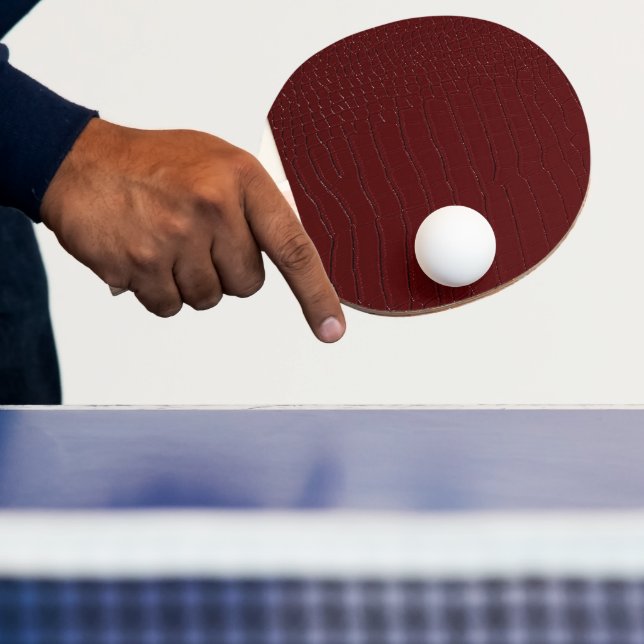 Red Crocodile Skin Print Varnished Ping Pong Paddle (Insitu)