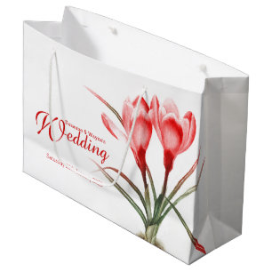 Red crocus watercolor art wedding gift bag