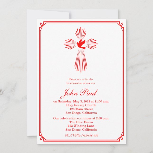 Red Cross and Dove Confirmation Invitation (Front)