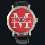 Red Cross Bar LR Monogram Watch<br><div class="desc">red cross bar Life Roman font monogrammed wrist watch</div>
