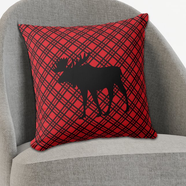 Red Cross Check Pattern Black Moose Cushion (Creator Uploaded)