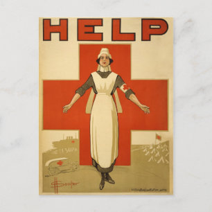 Red Cross Field Nurse Poster Reading HELP Postcard