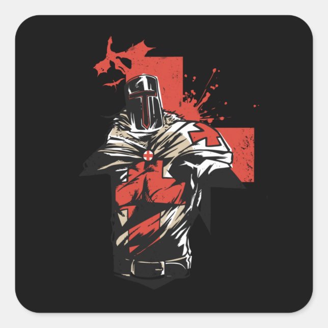 Red Cross Knight Square Sticker (Front)