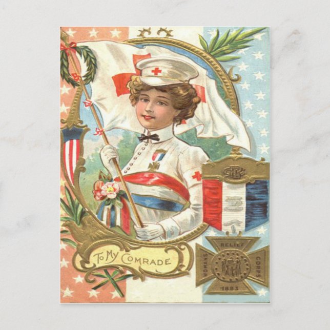 Red Cross Nurse Flowers Wreath Postcard (Front)
