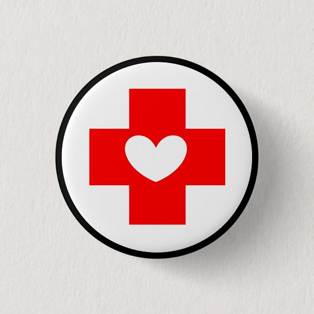 Red Cross Nurse Symbol Button with White Heart (Front)