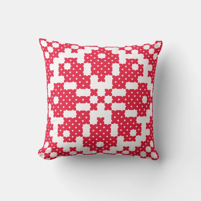 Red cross-stitch Pattern Cushion (Front)