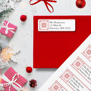 Red Cross-Stitch Snowflake Return Address Label