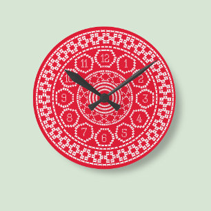 Red Cross Stitch Sweater Style Wall Clock