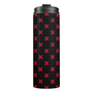 Red cross stitches on black thermal tumbler