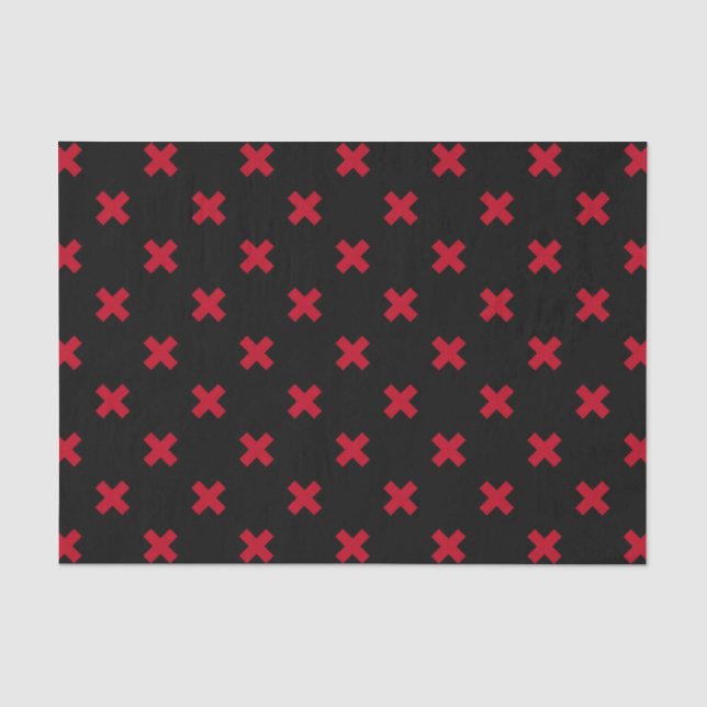 Red cross stitches on black tissue paper (Front)