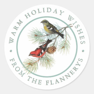Red Crossbill Bird Pine Holiday Personalised  Classic Round Sticker