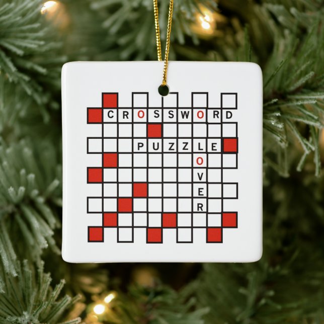 Red Crossword Puzzle Lover Ceramic Ornament (Tree)