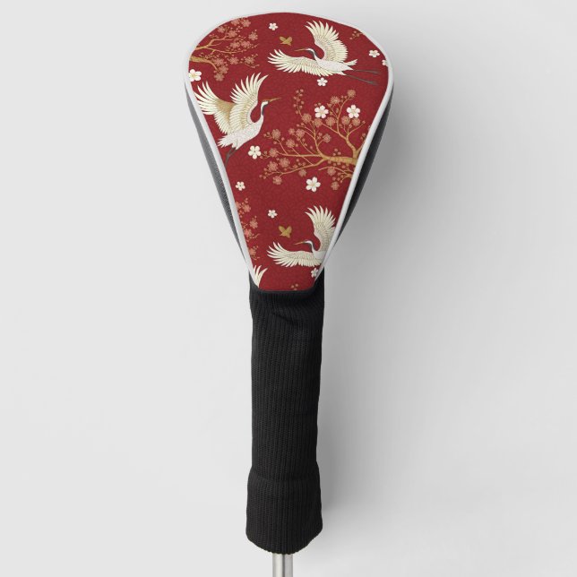 Red Crown Crane Sakura Pattern (1) Golf Head Cover (Front)