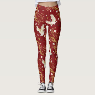 Red Crown Crane Sakura Pattern (1) Leggings
