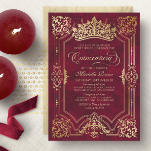 Red Crown Tiara Elegant Quinceanera Invitation