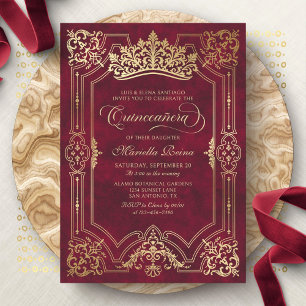 Red Crown Tiara Elegant Quinceanera Invitation