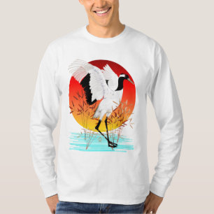 Red Crowned Crane and Setting Sun Shirt