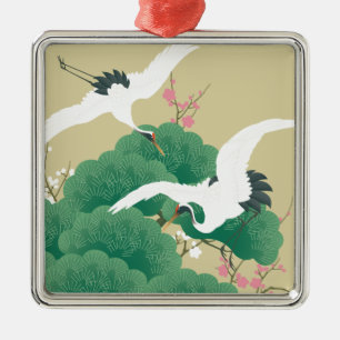 red-crowned crane metal ornament