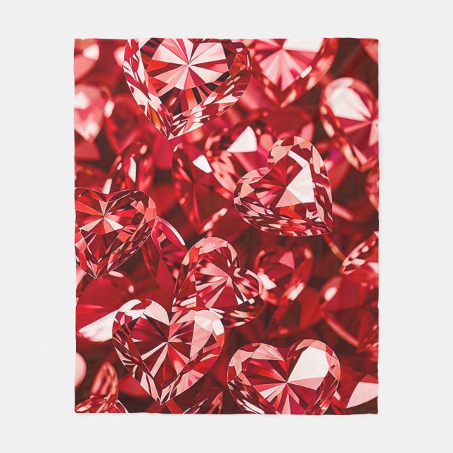 Red Crystal Diamond Hearts Fleece Blanket (Front)