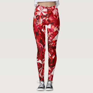 Red Crystal Diamond Hearts Leggings