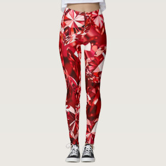 Red Crystal Diamond Hearts Leggings