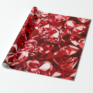 Red Crystal Diamond Hearts Wrapping Paper