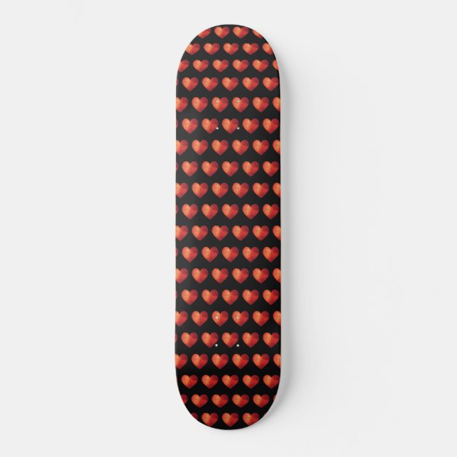 Red crystal heart pattern skateboard (Front)