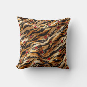 Red Crystal Rose Tiger Fabric Cushion