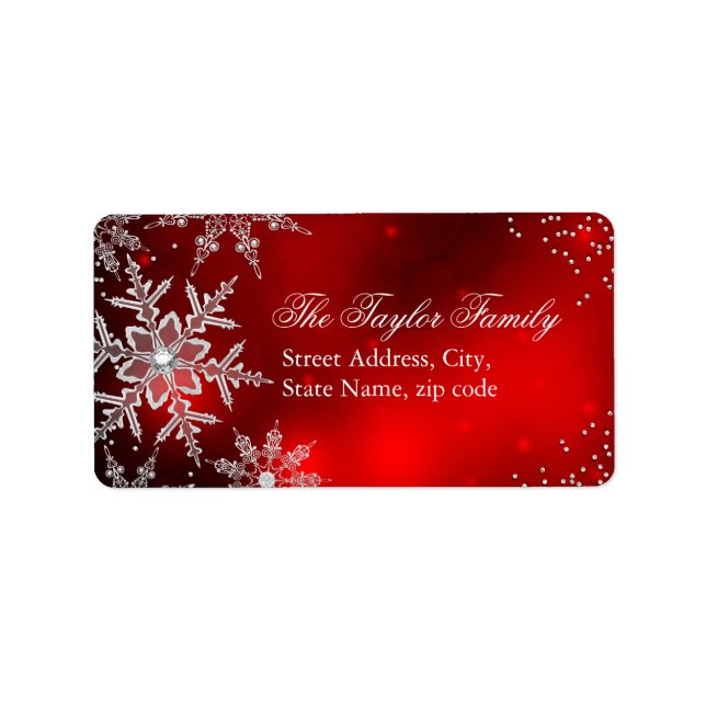 Red Crystal Snowflake Christmas Address Labels (Front)