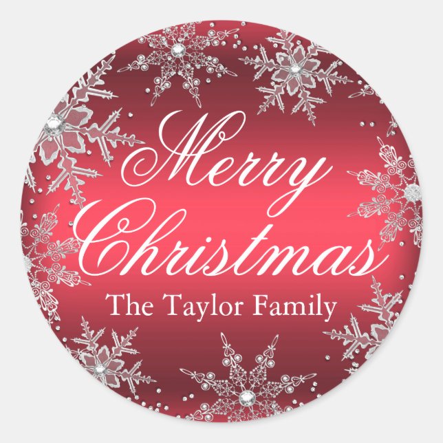 Red Crystal Snowflake Christmas Sticker (Front)