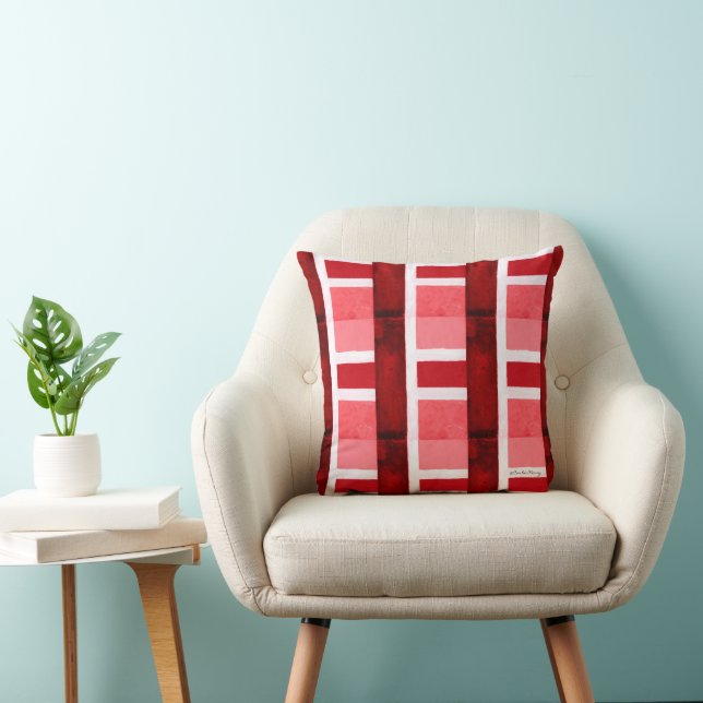 Red Cubism Plaid Throw Pillow (Chair)