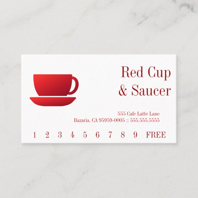 Red Cup & Saucer & Solid Back Business Card (Front)
