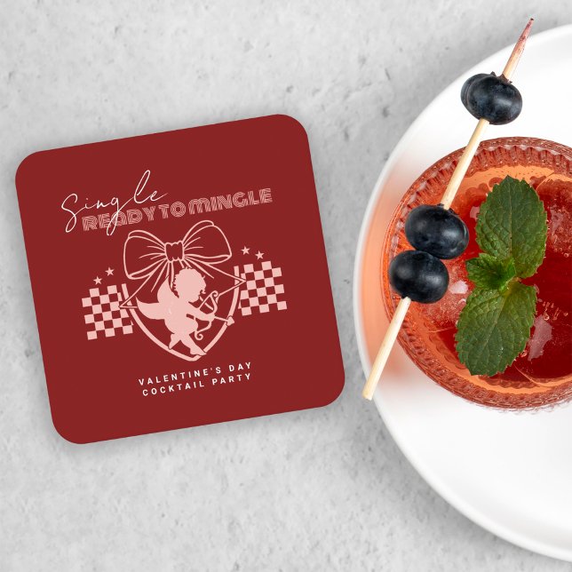 Red Cupid Singles Valentine's Day Party  Square Paper Coaster (Creator Uploaded)