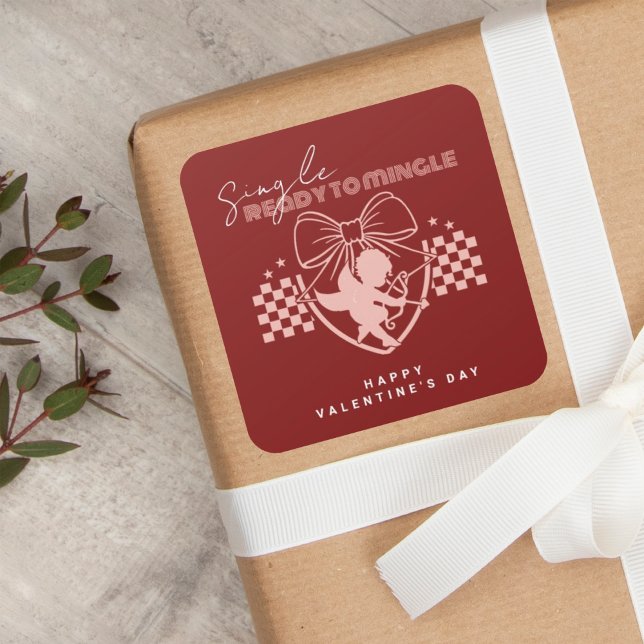Red Cupid Singles Valentine's Day Party  Square Sticker (Creator Uploaded)