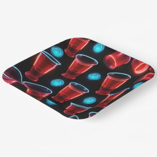 Red Cups Beer Bash Square Paper Plate