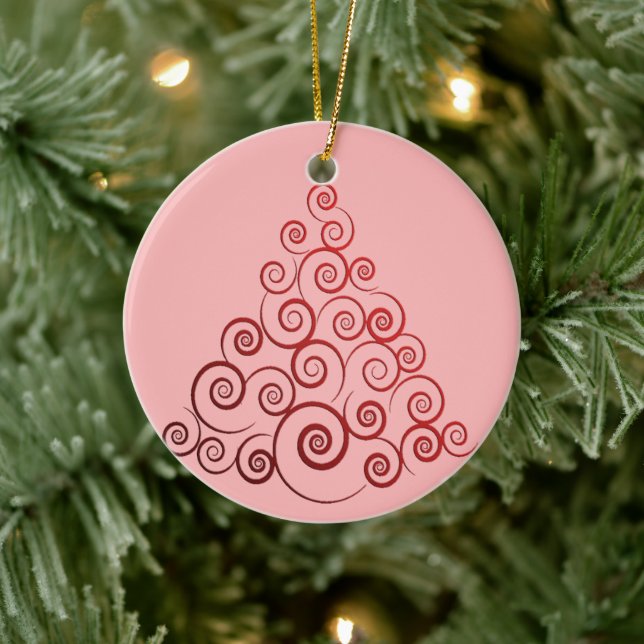 Red Curleque Christmas Tree Ceramic Ornament (Tree)
