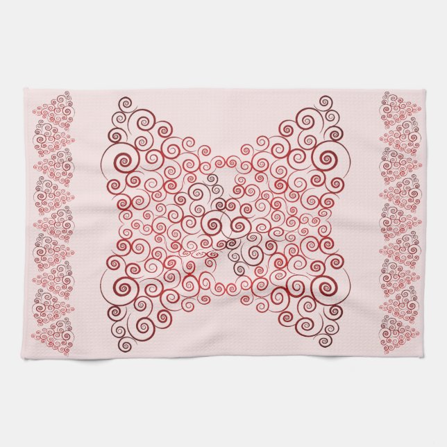 Red Curleque Christmas Tree Tea Towel (Horizontal)