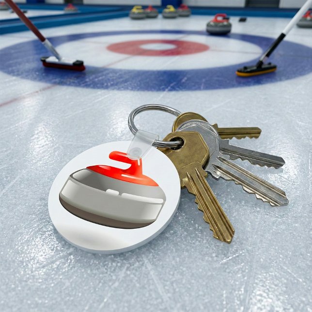 Red Curling Stone Winter Sports Key Ring (Creator Uploaded)