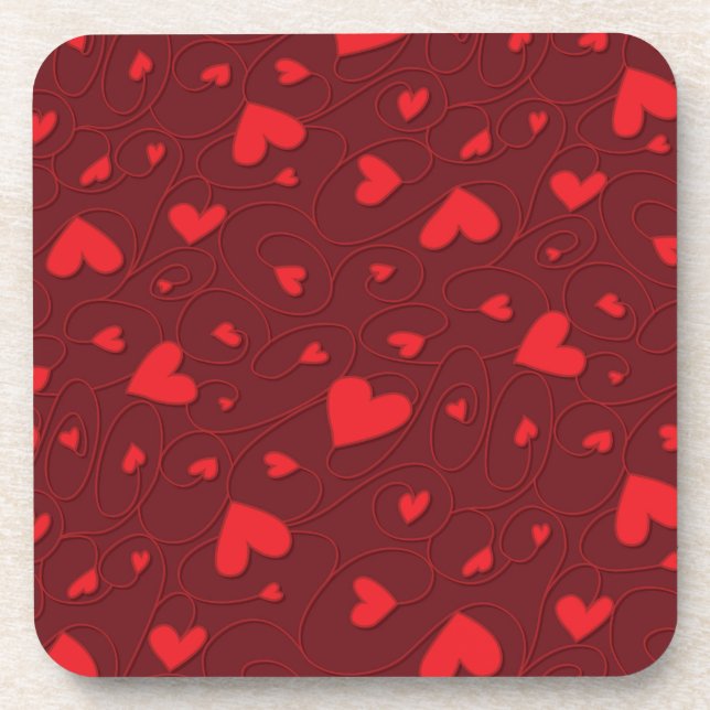 Red curly hearts coaster (Front)