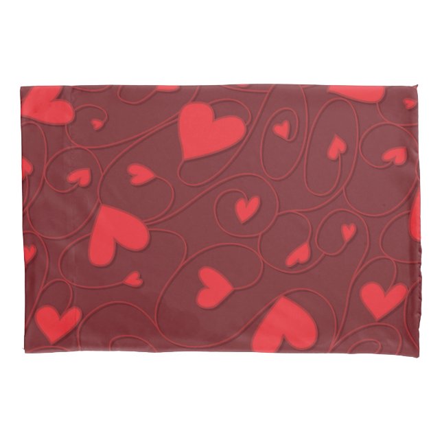Red curly hearts pillowcase (Front)
