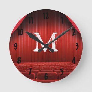 Red Curtain Theatre Monogram Initial Wall Clock